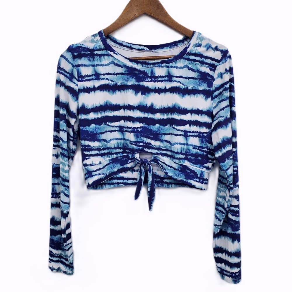 Calia Womens L Blue Tie Dye Long Sleeve Crop Top Stretch Y2K Activewear